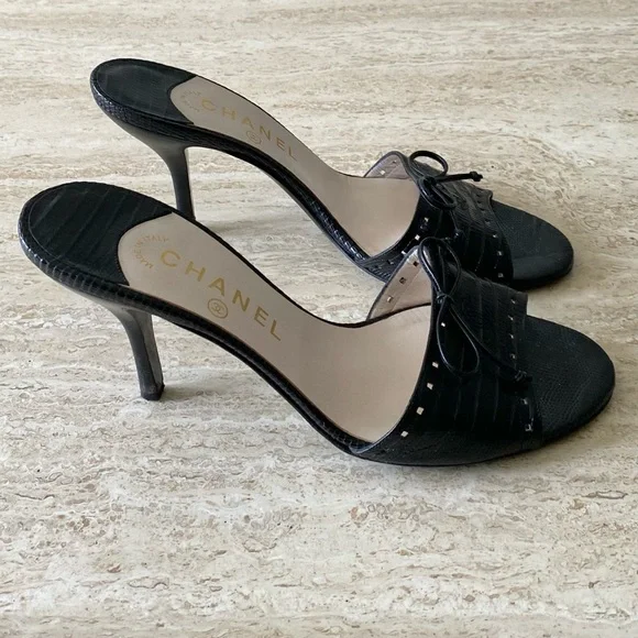 Vintage Chanel CC Bow Sandal Mule Heels - Picture 5 of 8